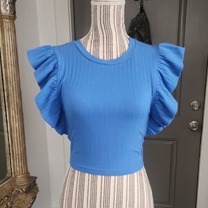Mittoshop Ruffle Sleeve Crop Top